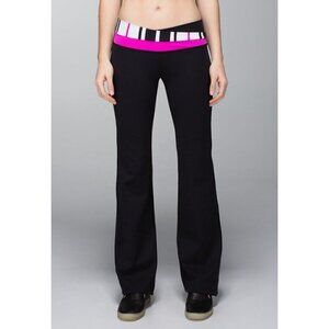 Lululemon Astro Pink & Black Criss Cross Waistband Flared Leg Yoga Pant 4